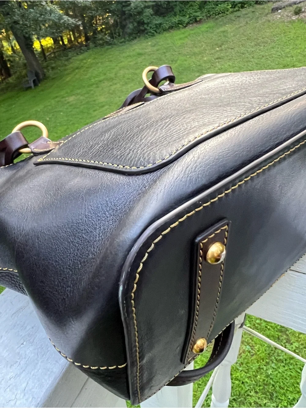 DOONEY AND BOURKE BLACK FLORENTINE LEATHER SMALL GRETCHEN TOTE BAG,